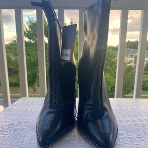 F21-Black Leather Zip-Up Booties w/ beaded details